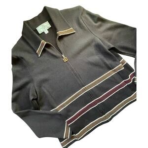 St. John Sport by Marie Gray Brown Striped Front Zip Jacket Size Small